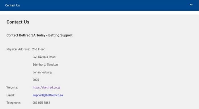 Betfred Contact